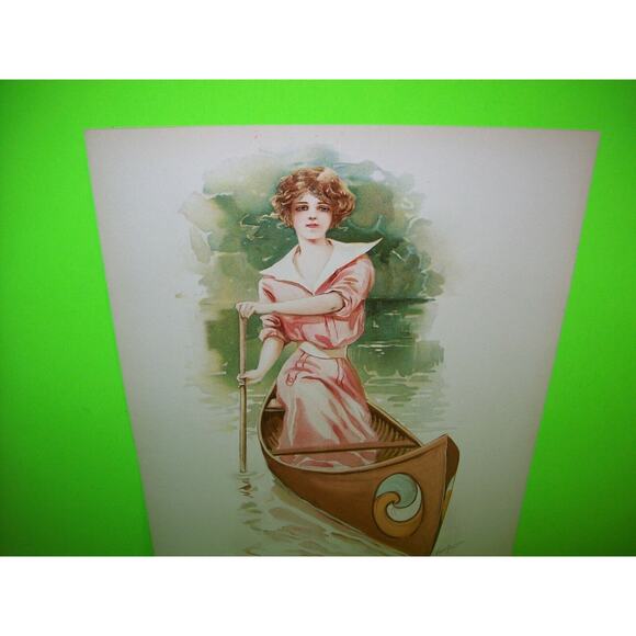 Victorian Art Print 1908 Maud Stumm Women Canoe Boat Original Lithograph 10 X 13 - Picture 10 of 10